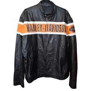 Leatheritta Men’s Black Leather Motorcycle Jacket Harley-Style Size 3XL